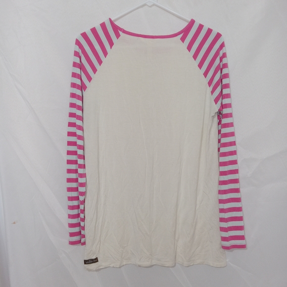 MATILDA JANE Anytime PJ Top Raglan Long Sleeve Stripe White Pink M Cozy EUC - Picture 3 of 9